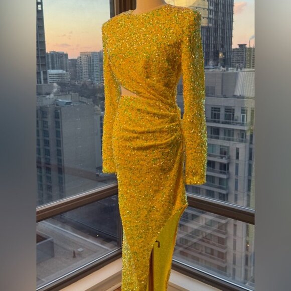 🆕 BRONX & BANCO 🧿 NWOT Ricky Asymmetrical Sequins Gown, Lemon - Sz M US 6 - Picture 8 of 16